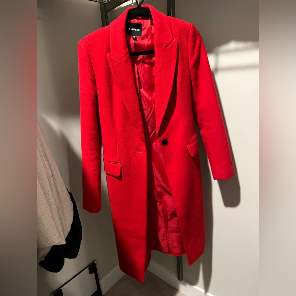 Red pea coat from express. Wore once, super warm and beautiful